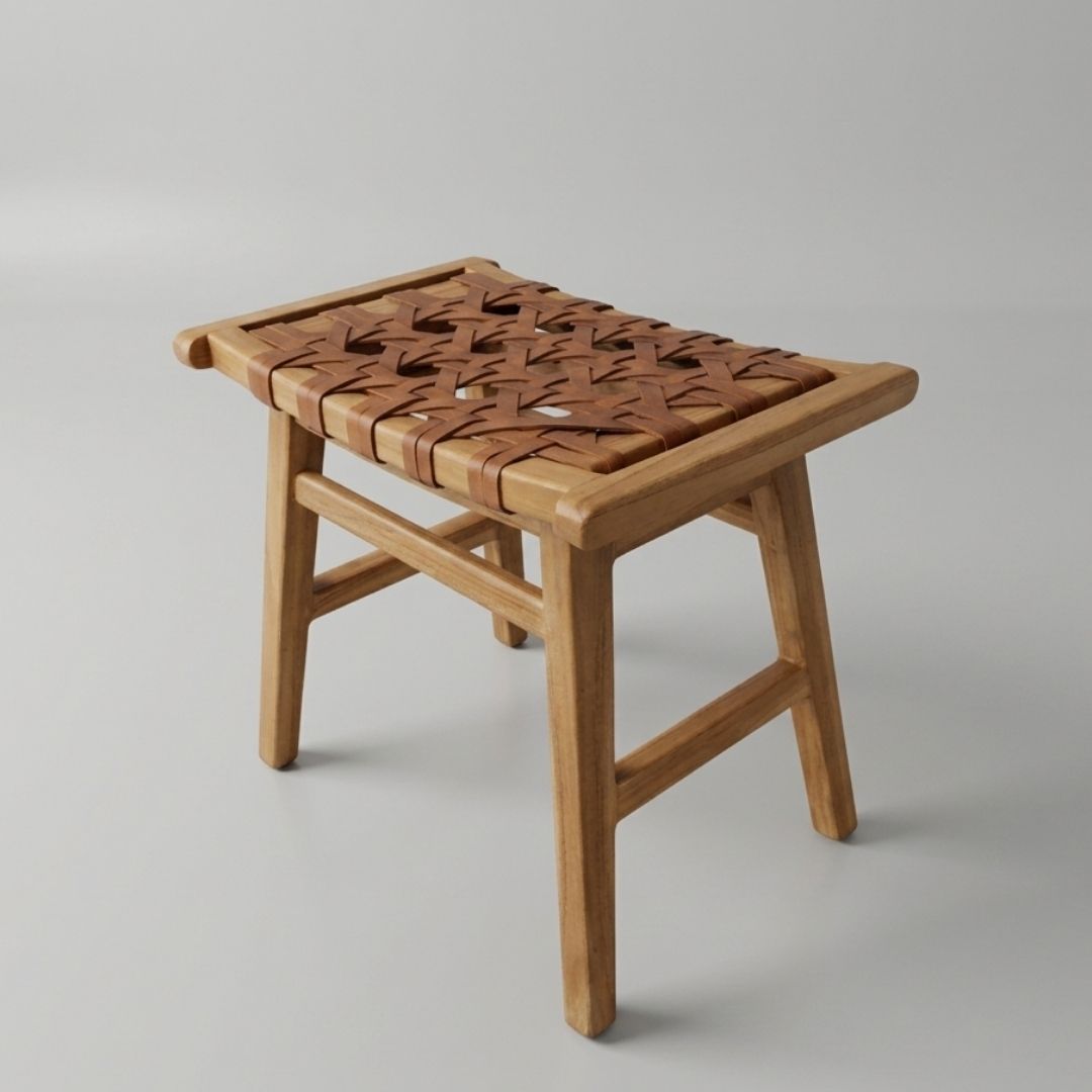 TEAK WOOD AND LEATHER Stool and Bench Indonesia Ambi Stool export furniture