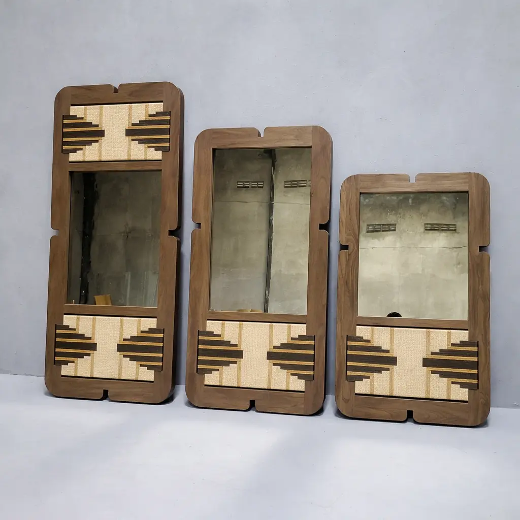 Teak Wood, Polyester, & Washed Miscellaneous Indonesia Beluga Miror export furniture