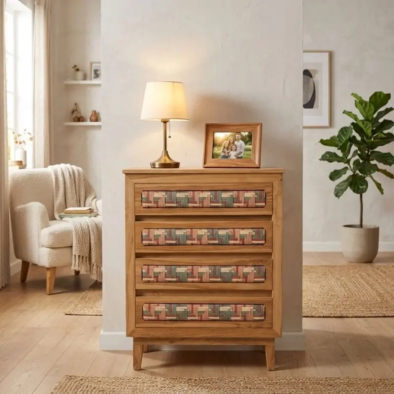 teak wood and polyester rope Cabinet Indonesia Flores Cabinet 4 Drawers export furniture