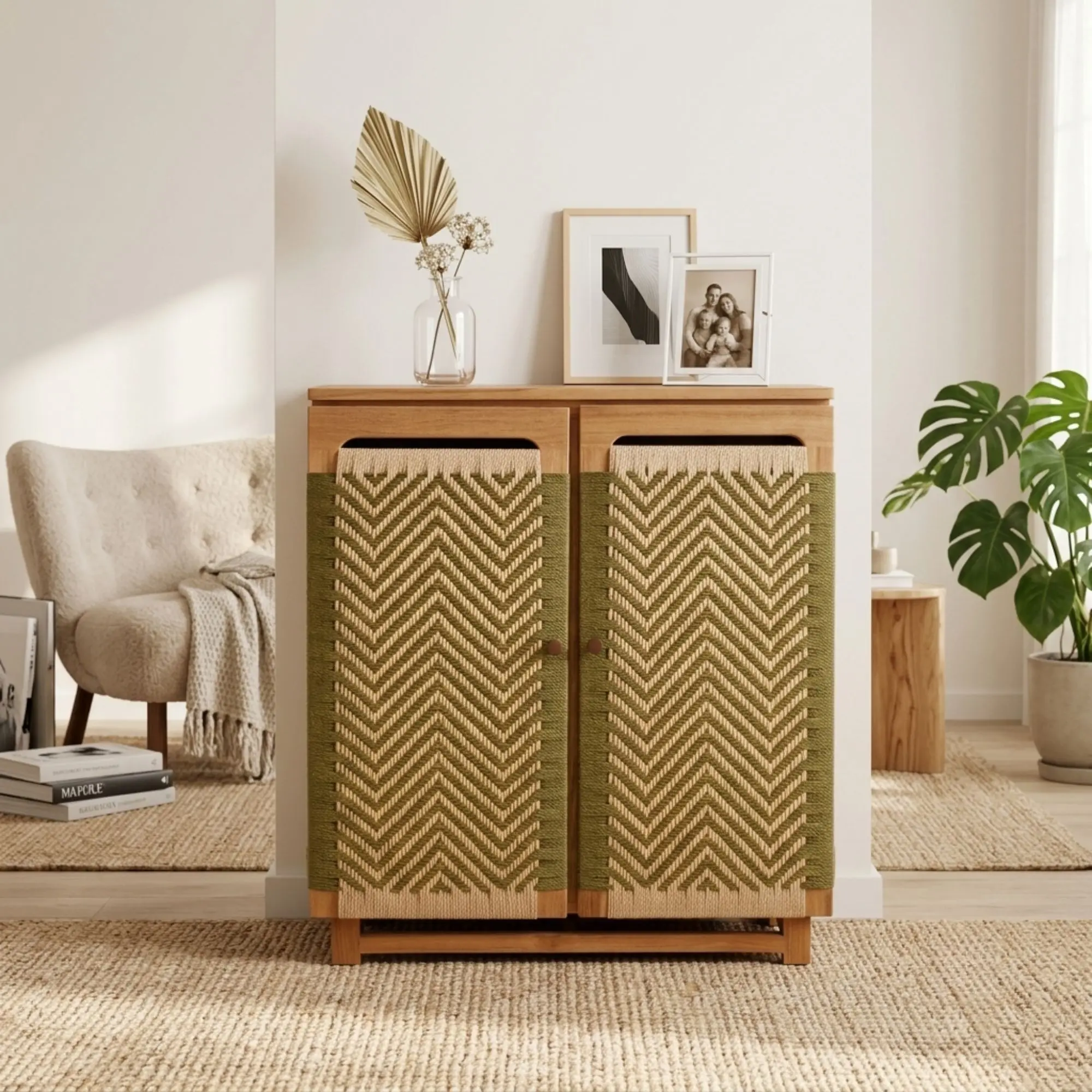 teak wood and polyester rope Cabinet Indonesia Lisa Cabinet 2 Doors export furniture