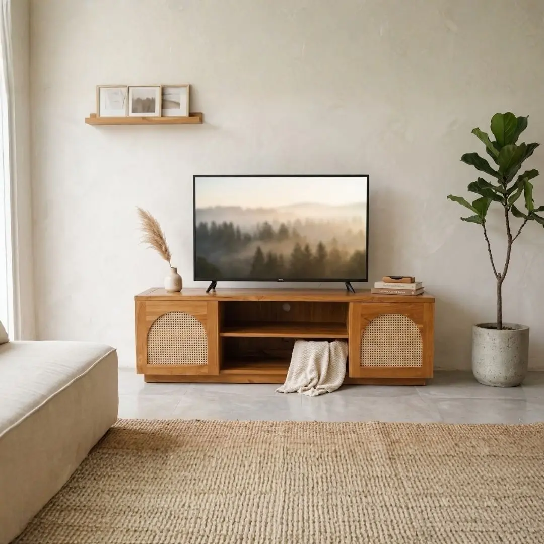 teak wood and rattan Cabinet Indonesia Lulu TV Cabinet export furniture