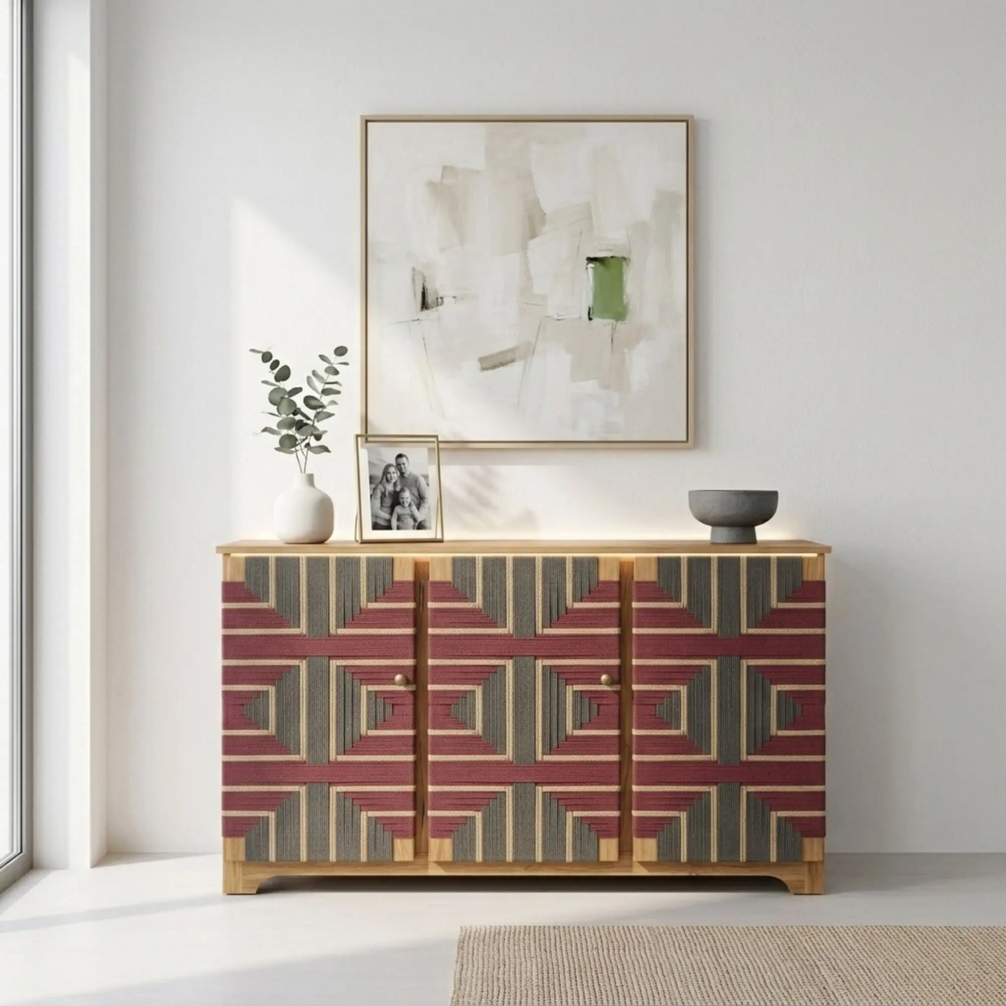 teak wood and polyester rope Cabinet Indonesia Paris Cabinet 3 Doors export furniture