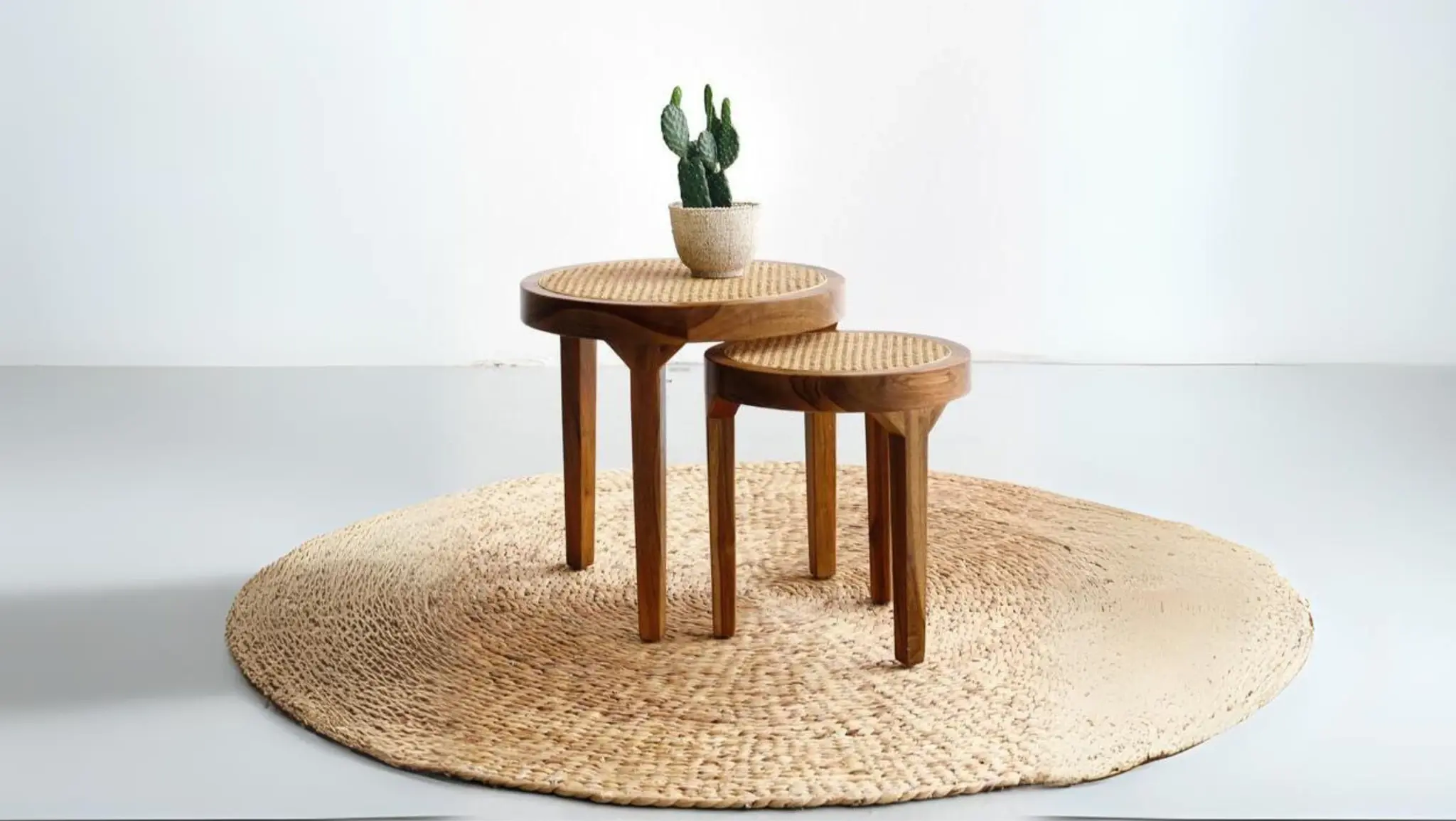 TEAK WOOD AND RATTAN Table Indonesia Nested Table export furniture