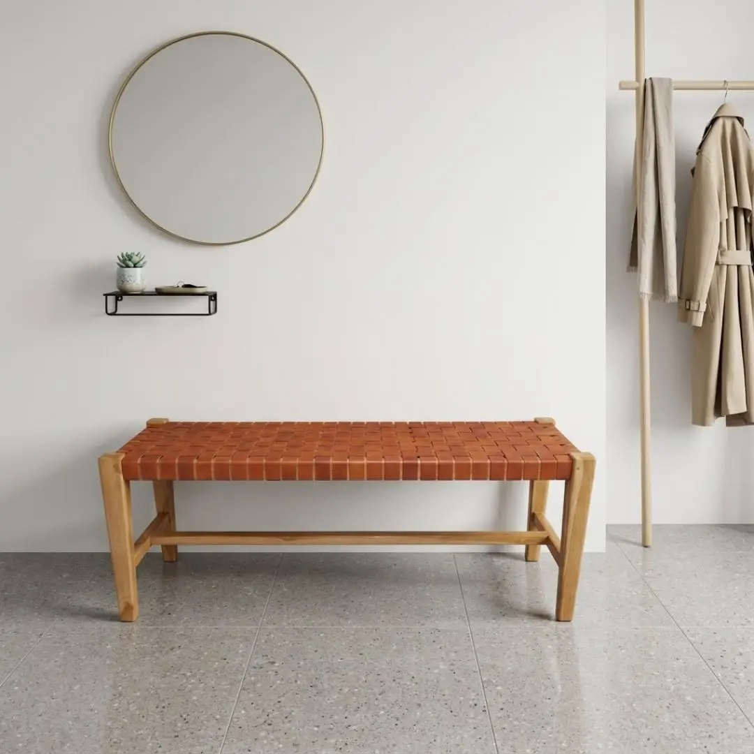 TEAK WOOD AND LEATHER Stool and Bench Indonesia Tara Bench Leather export furniture